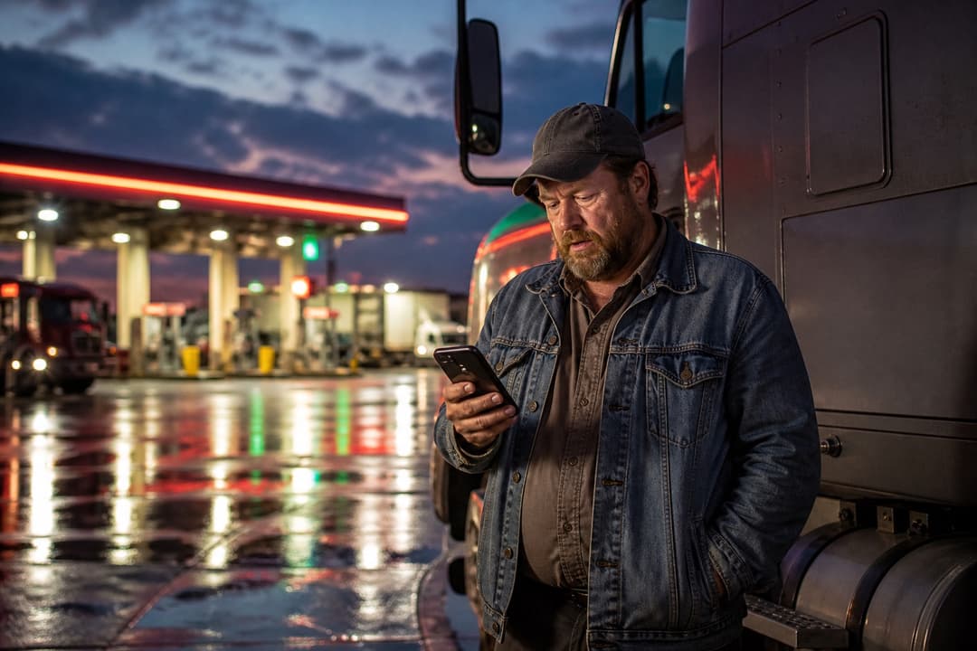 Driver coordinating repair beside a semi