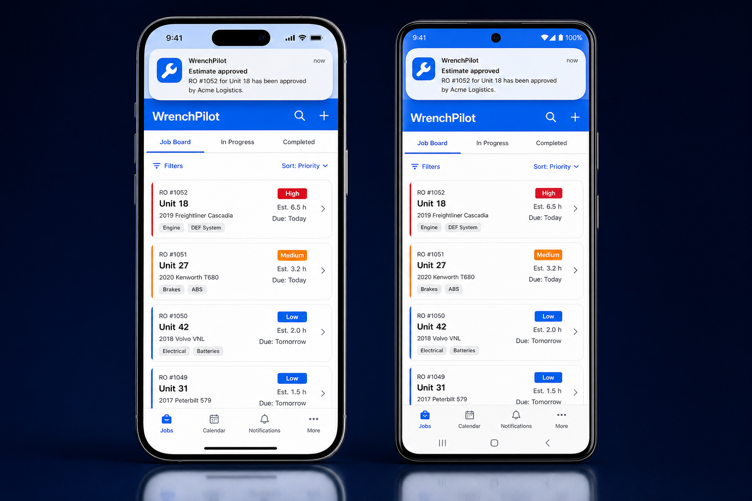 WrenchPilot mobile app used by a tech in the shop