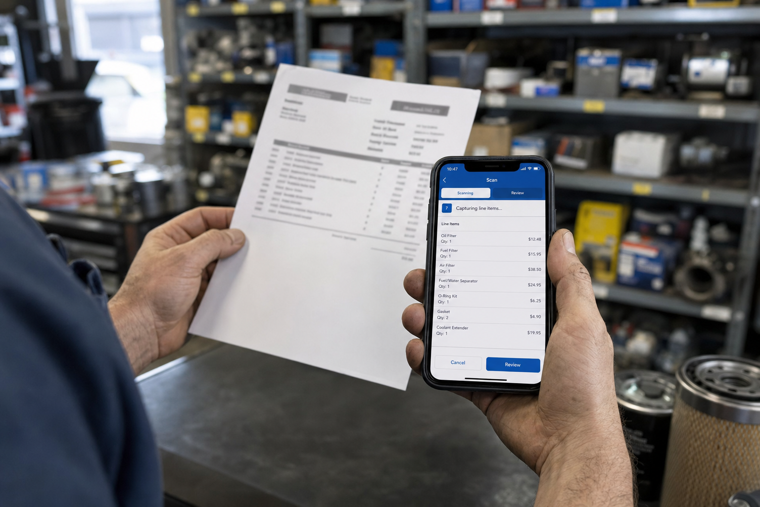 Scanning parts paperwork into WrenchPilot